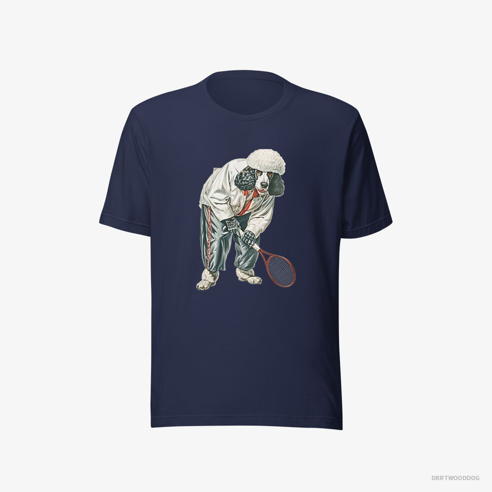 Poodle T-Shirt – Men Navy T-Shirt Eco-Friendly – Playing Tennis on the Tennis Court (on White Background)