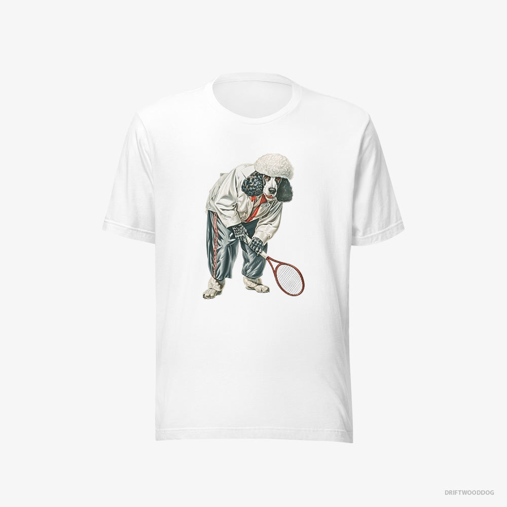 Poodle T-Shirt – Men White T-Shirt Eco-Friendly – Playing Tennis on the Tennis Court (on White Background)