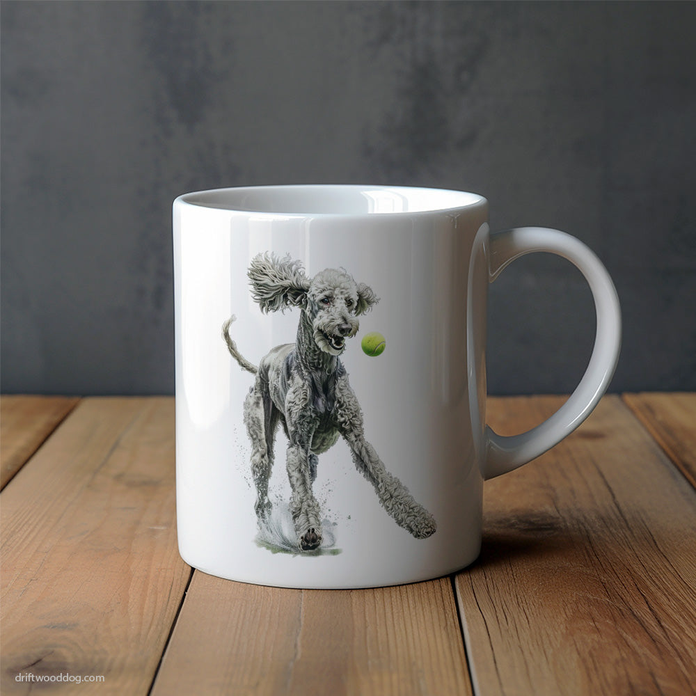 White Poodle Playing with a Tennis Ball Mug – Unique Dog Cups | Dog-Themed Mugs