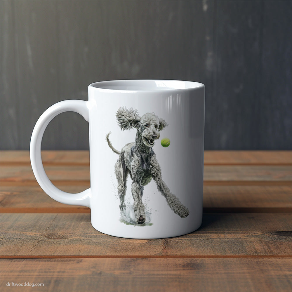 White Poodle Playing with a Tennis Ball Mug – Cute Dog-Themed Mugs | Perfect Gifts for Dog Lovers