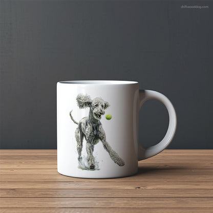 White Poodle Playing with a Tennis Ball Mug – Custom Dog Mugs | Personalized Pet Mugs