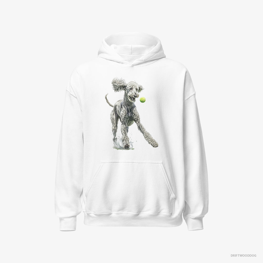 Poodle Hoodie – Men White Hoodie Classic – Playing with a Tennis Ball (on White Background)