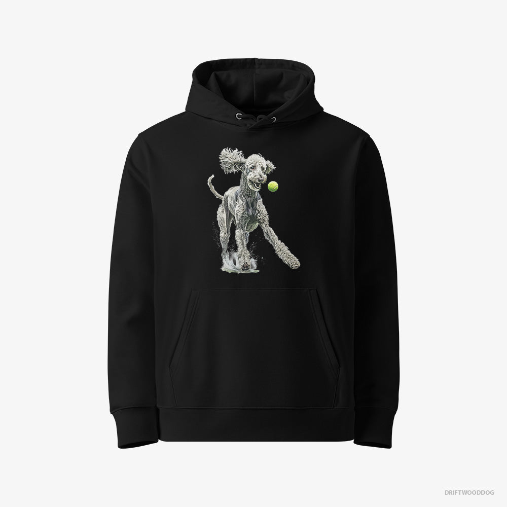 Poodle Hoodie – Women Black Hoodie Eco-Friendly – Playing with a Tennis Ball (on White Background)