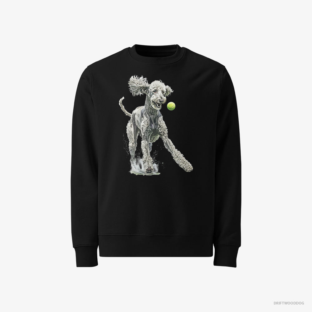 Poodle Sweatshirt – Men Black Sweatshirt Classic – Playing with a Tennis Ball (on White Background)