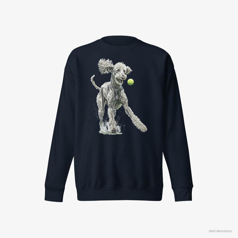 White Poodle Playing with a Tennis Ball – Men's Sweatshirt Navy Eco – Eco-Friendly