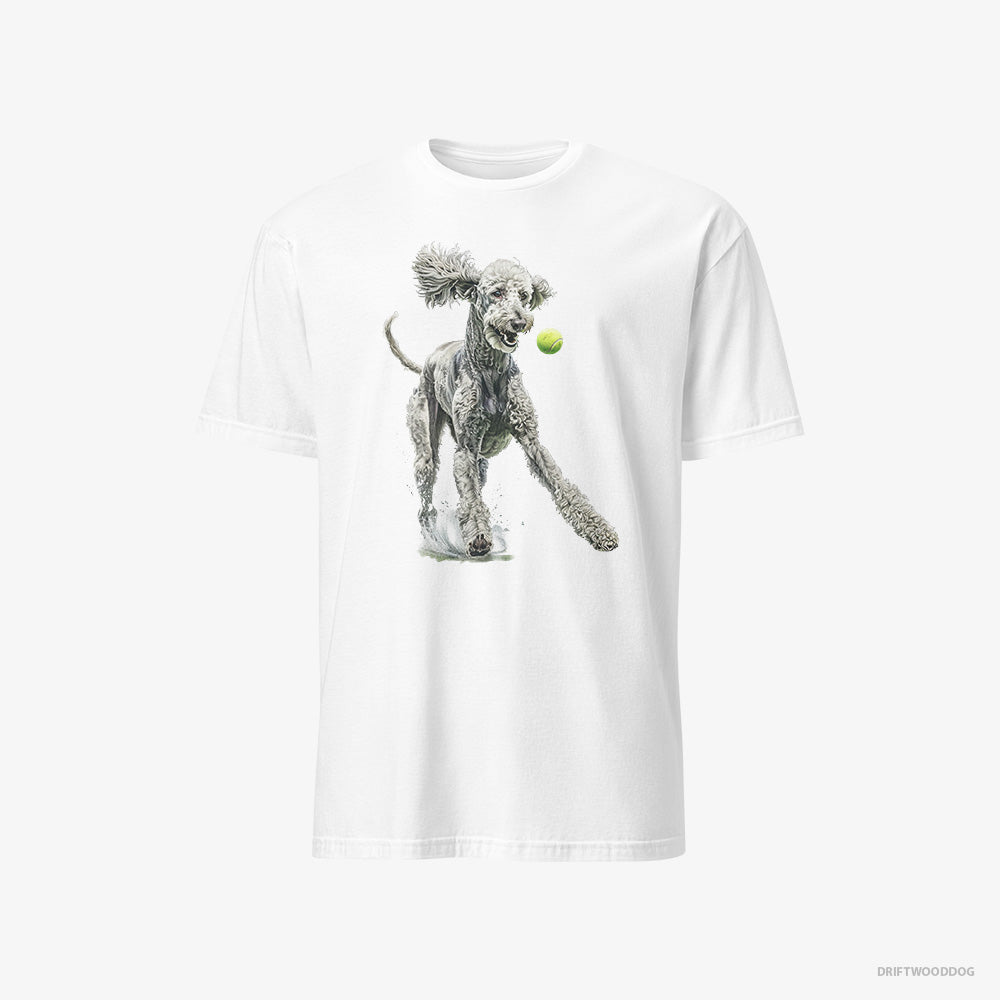 Poodle T-Shirt – Men White T-Shirt Classic – Playing with a Tennis Ball (on White Background)