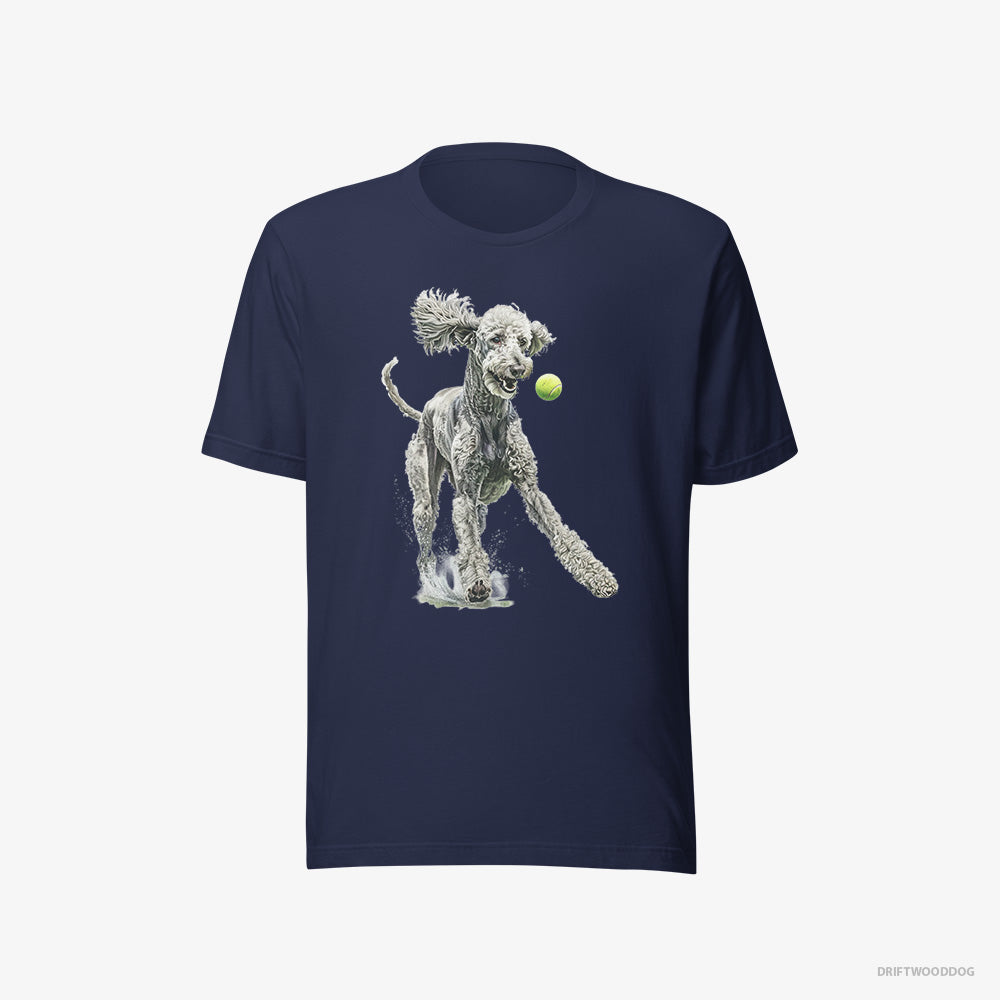 Poodle T-Shirt – Women Navy T-Shirt Eco-Friendly – Playing with a Tennis Ball (on White Background)