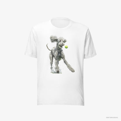 Poodle T-Shirt – Men White T-Shirt Eco-Friendly – Playing with a Tennis Ball (on White Background)