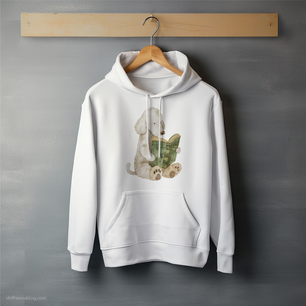 Cute White Poodle Reading a Book Hoodie – Unisex Hoodie for Dog Lovers