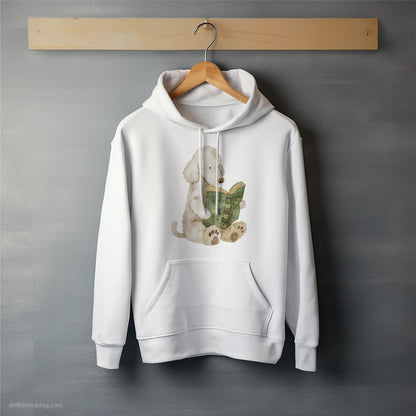 Cute White Poodle Reading a Book Hoodie – Unisex Hoodie for Dog Lovers