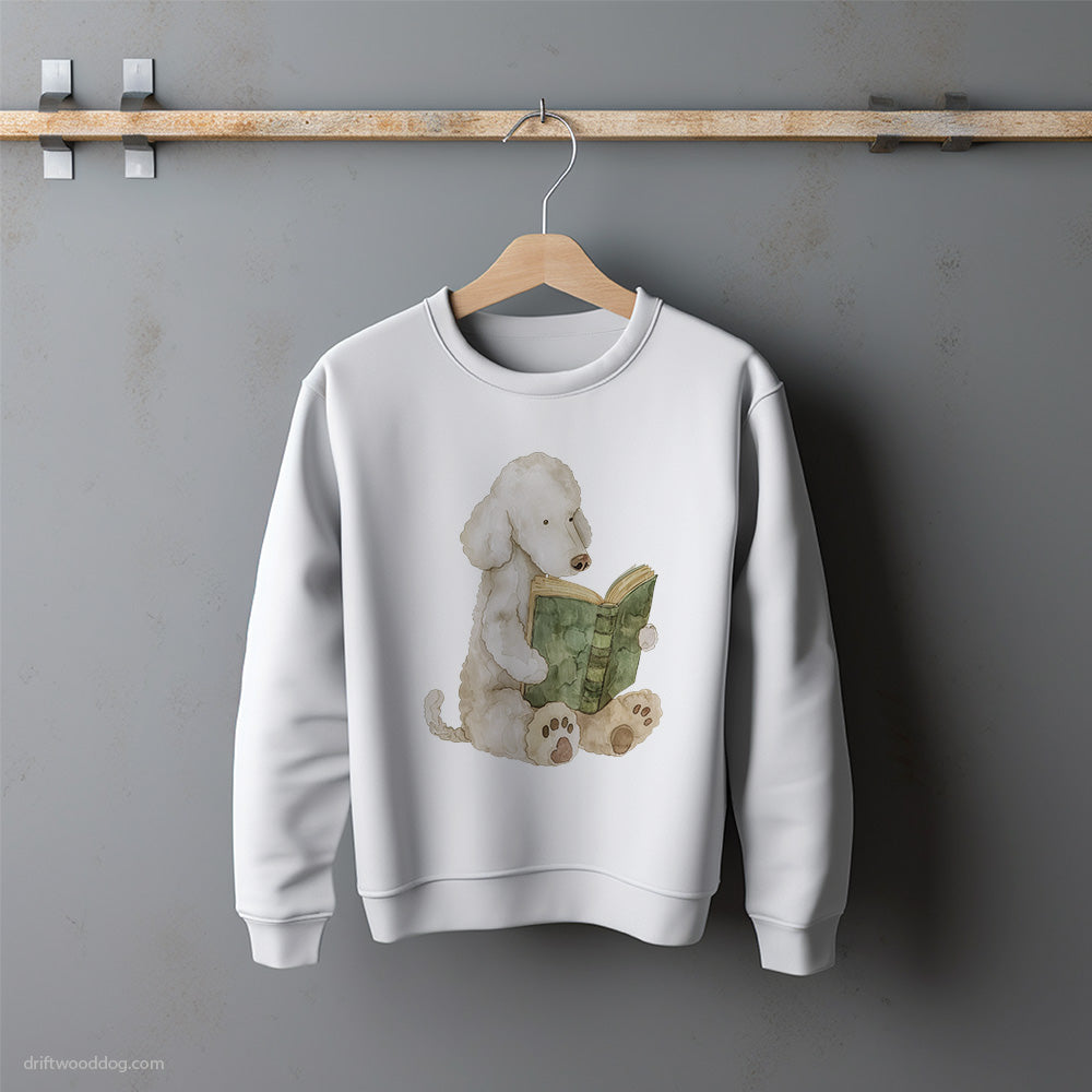 Cute White Poodle Reading a Book Sweatshirt – Unisex Sweatshirt for Dog Lovers