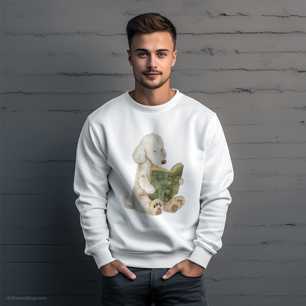 Cute White Poodle Reading a Book Sweatshirt – Unique Dog Sweatshirt for Men