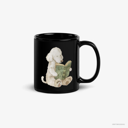 Poodle Mug – Unisex Black Mug Classic – Reading a Book (on White Background)