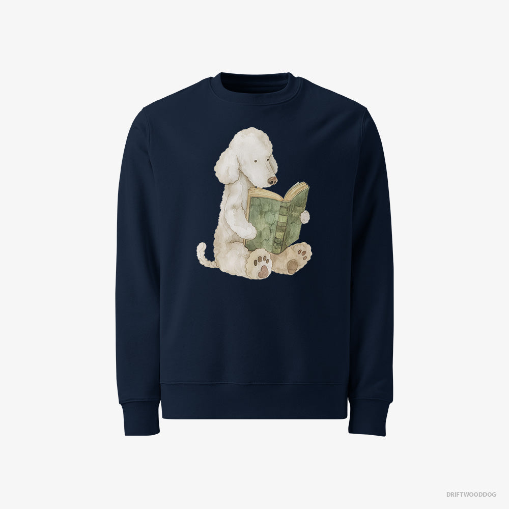 Poodle Sweatshirt – Men Navy Sweatshirt Classic – Reading a Book (on White Background)