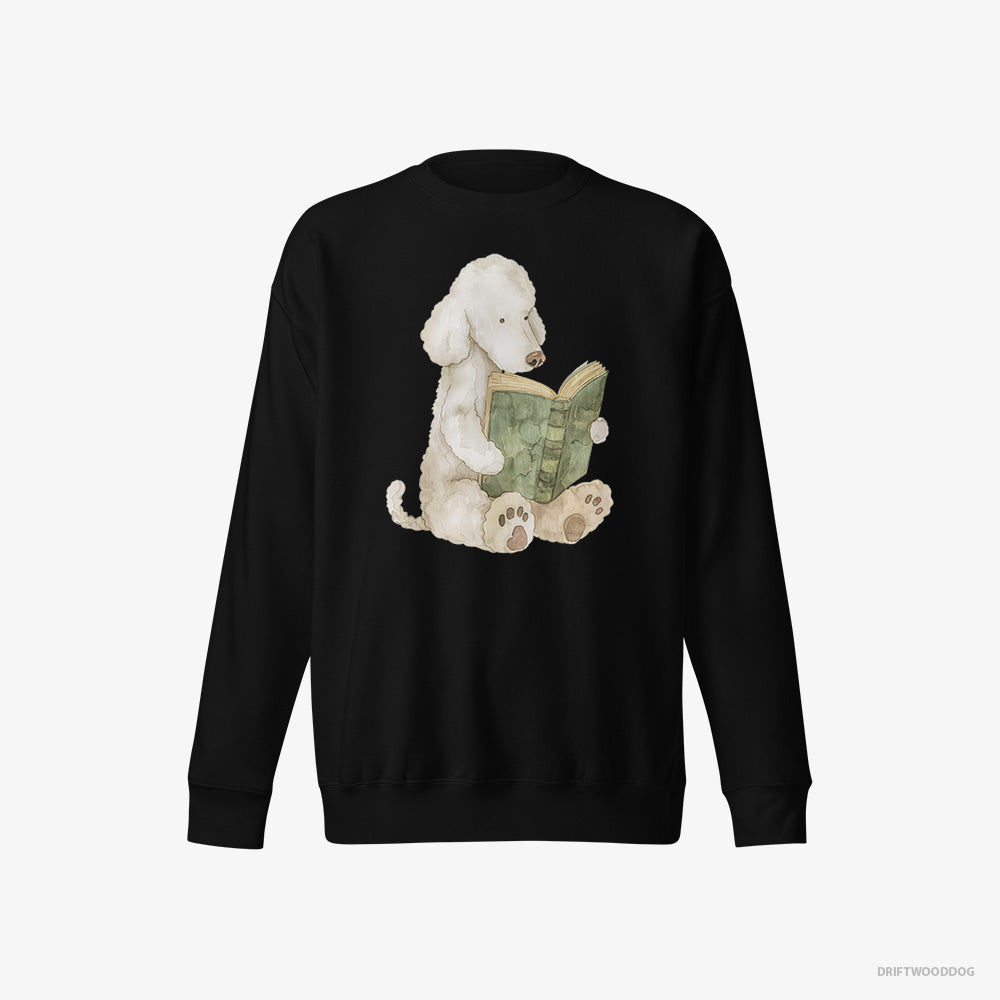 Poodle Sweatshirt – Women Black Sweatshirt Eco-Friendly – Reading a Book (on White Background)