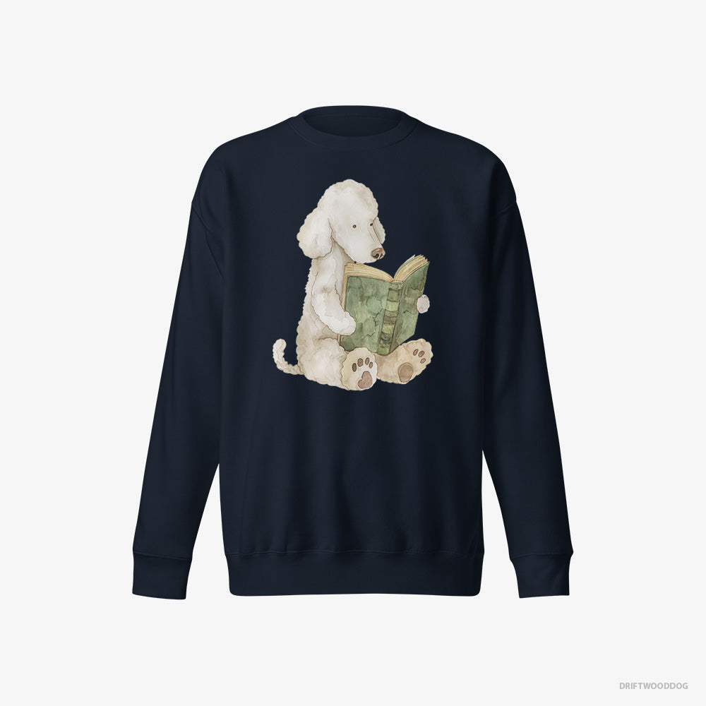 Poodle Sweatshirt – Men Navy Sweatshirt Eco-Friendly – Reading a Book (on White Background)