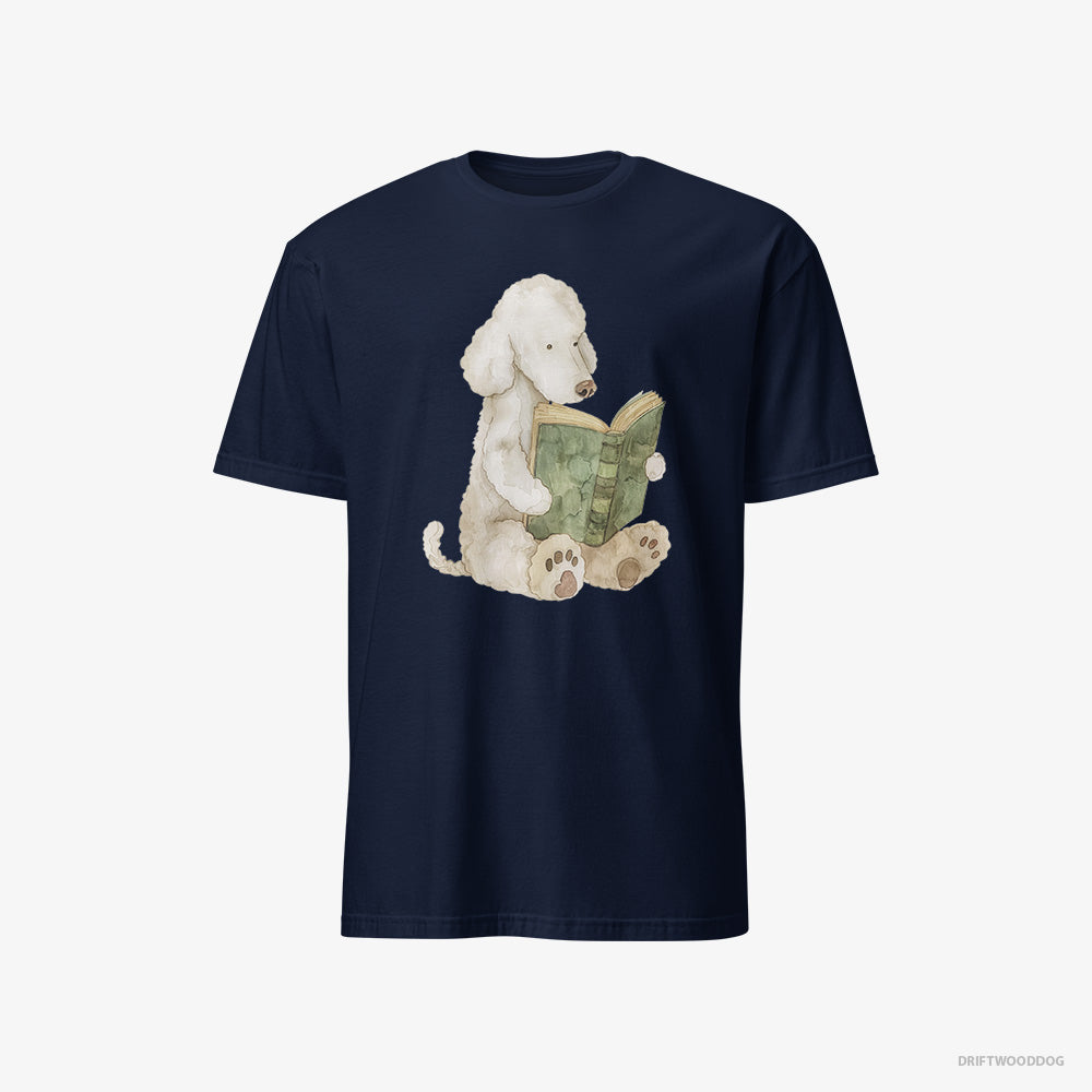 Poodle T-Shirt – Men Navy T-Shirt Classic – Reading a Book (on White Background)