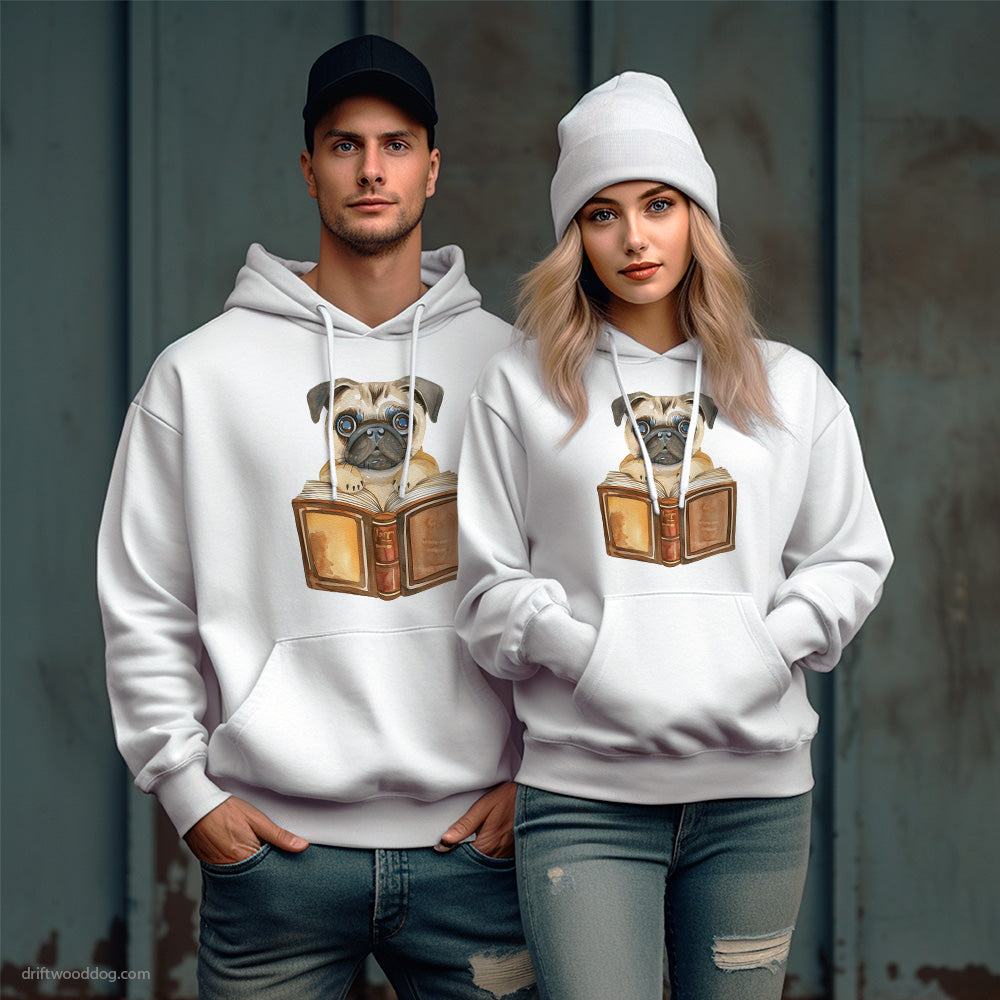 Funny Pug With a Book Hoodie – Unique Dog Hoodies for Pet Lovers Gift