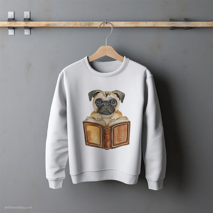 Funny Pug With a Book Sweatshirt – Unisex Sweatshirt for Dog Lovers