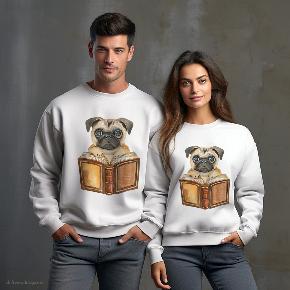 Funny Pug With a Book Sweatshirt – Unisex Sweatshirt for Dog Owners