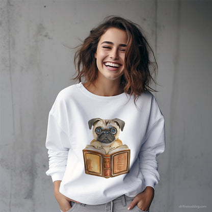 Funny Pug With a Book Sweatshirt – Custom Dog Sweatshirt for Women