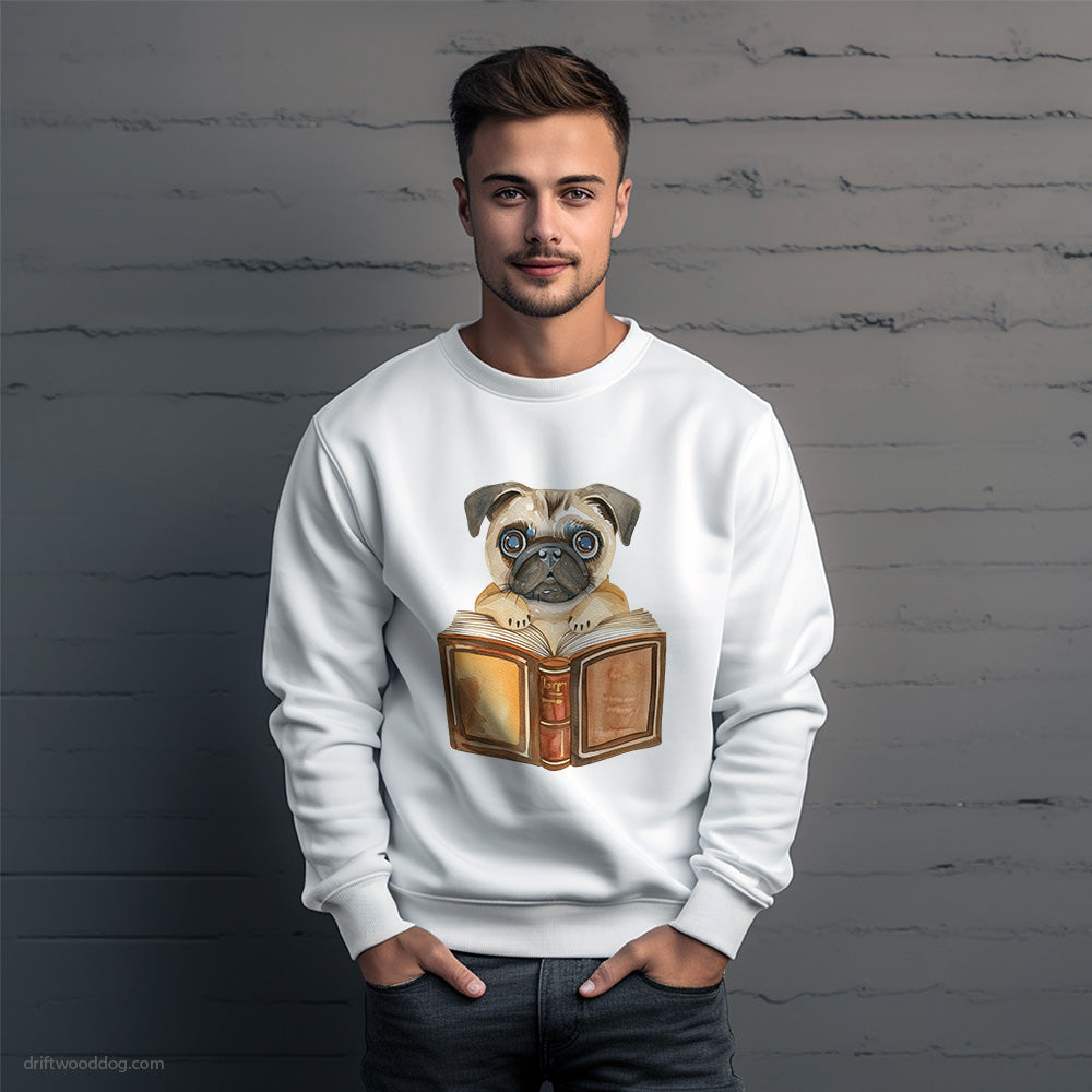 Funny Pug With a Book Sweatshirt – Unique Dog Sweatshirt for Men