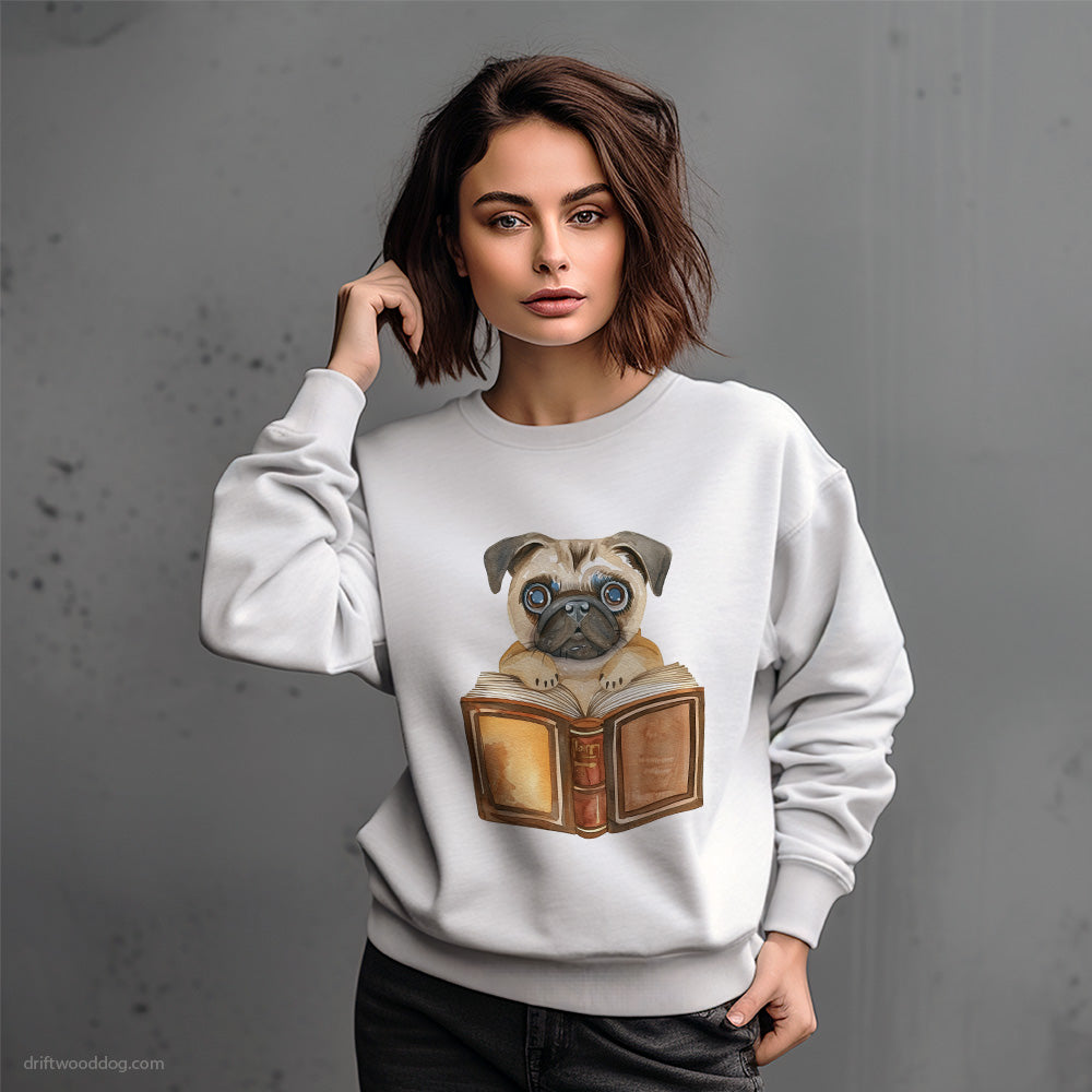 Funny Pug With a Book Sweatshirt – Dog-Themed Gifts for Dog Lovers