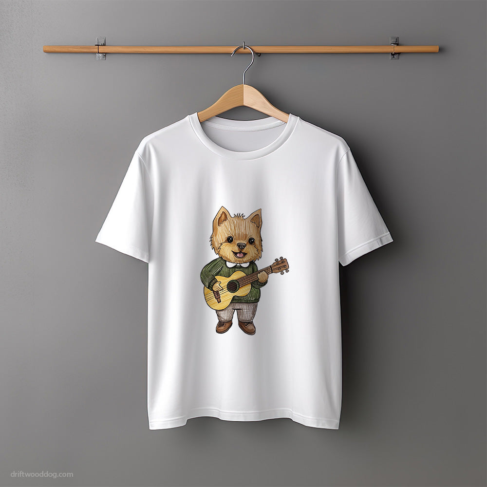 Adorable Yorkshire Terrier Playing Guitar T-Shirt – Unisex Tee for Dog Lovers