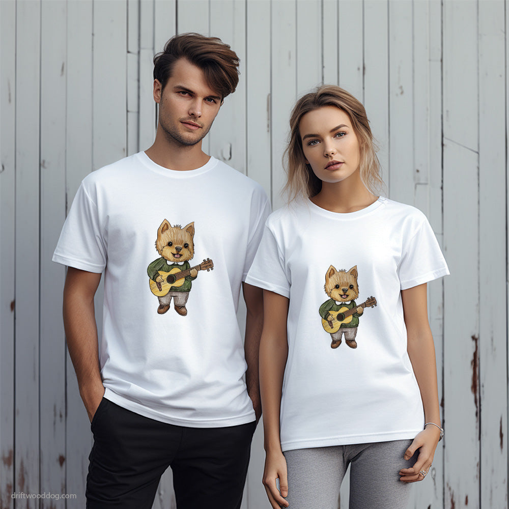 Adorable Yorkshire Terrier Playing Guitar T-Shirt – Unique Dog T-Shirts for Pet Lovers