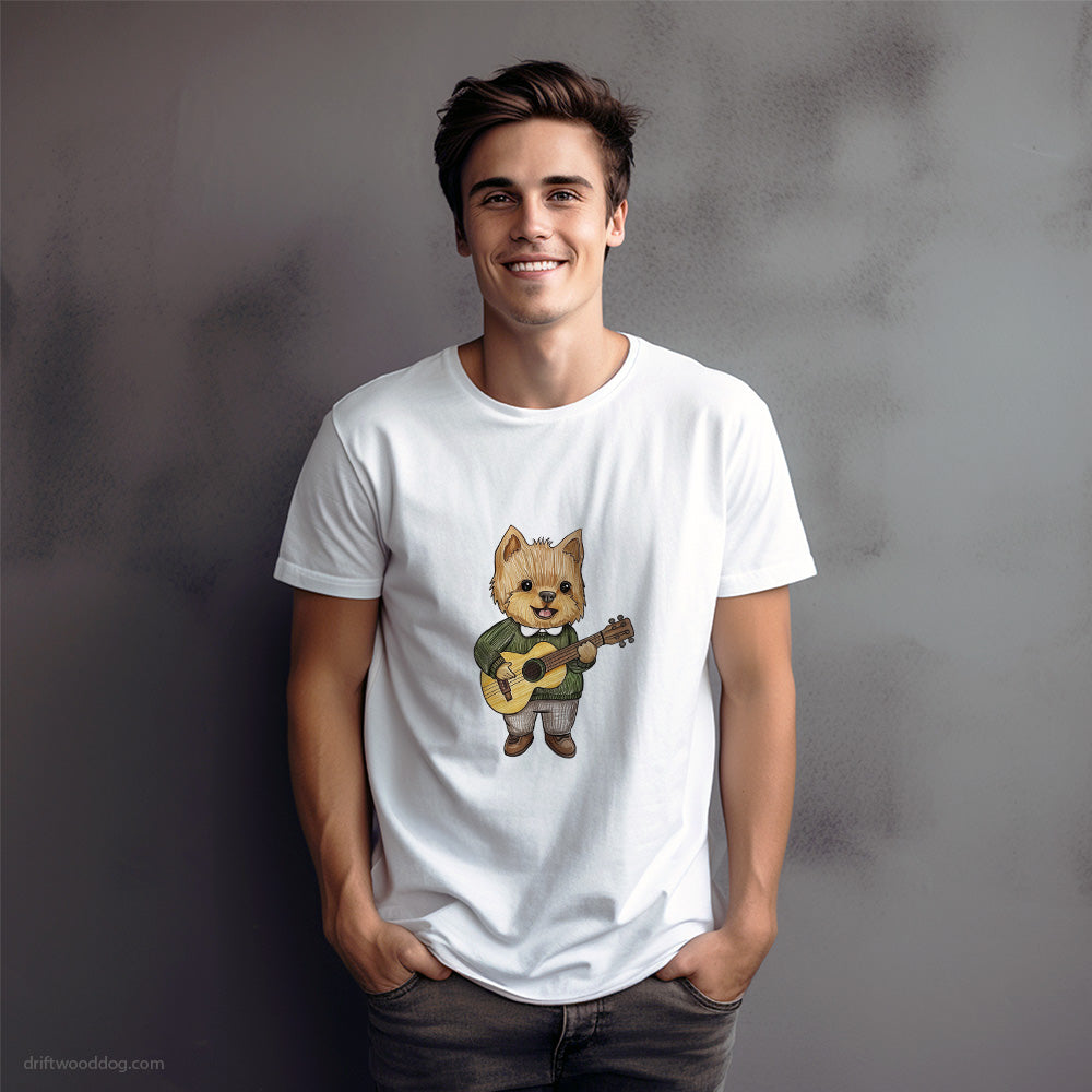 Adorable Yorkshire Terrier Playing Guitar T-Shirt – Dog Graphic Tee for Men