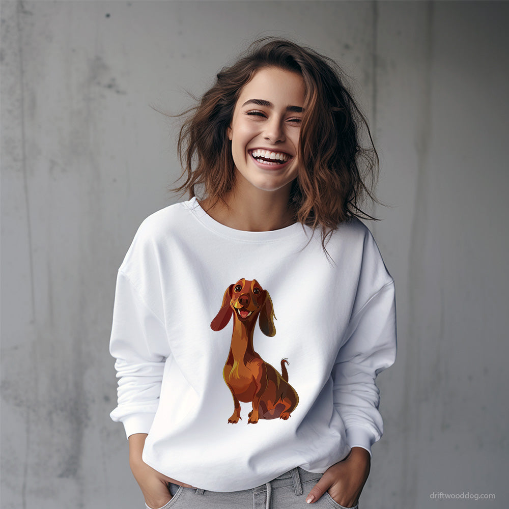 Cute Brown Dachshund Smiling Sweatshirt – Custom Dog Sweatshirt for Women