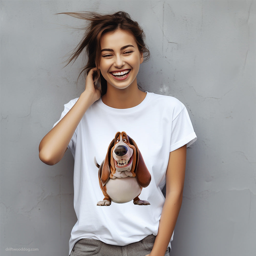 Funny Basset Hound Being Fat and Smiling T-Shirt – Custom Dog T-Shirts for Women