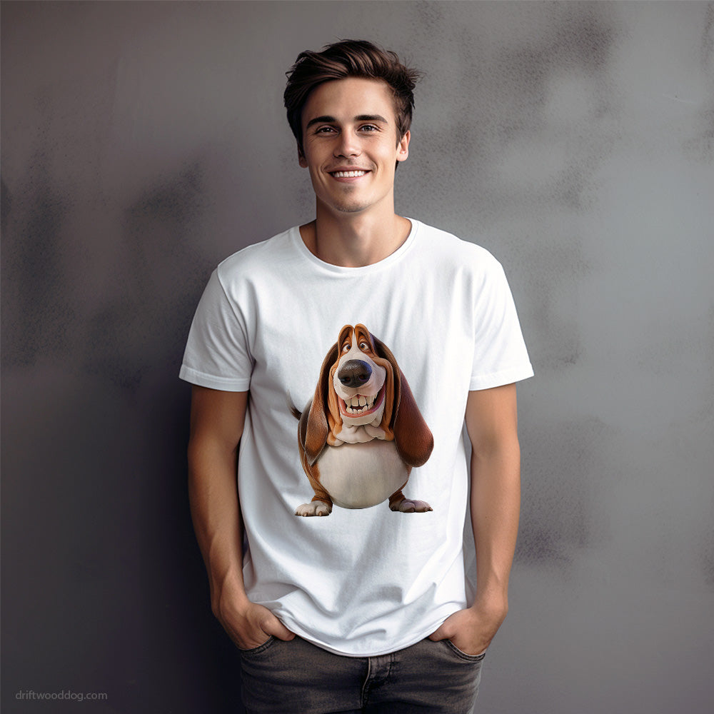 Funny Basset Hound Being Fat and Smiling T-Shirt – Dog Graphic Tee for Men