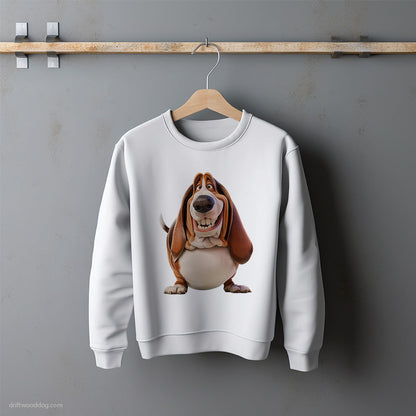 Funny Basset Hound Being Fat and Smiling Sweatshirt – Unisex Sweatshirt for Dog Lovers