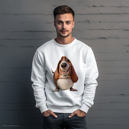 Funny Basset Hound Being Fat and Smiling Sweatshirt – Unique Dog Sweatshirt for Men