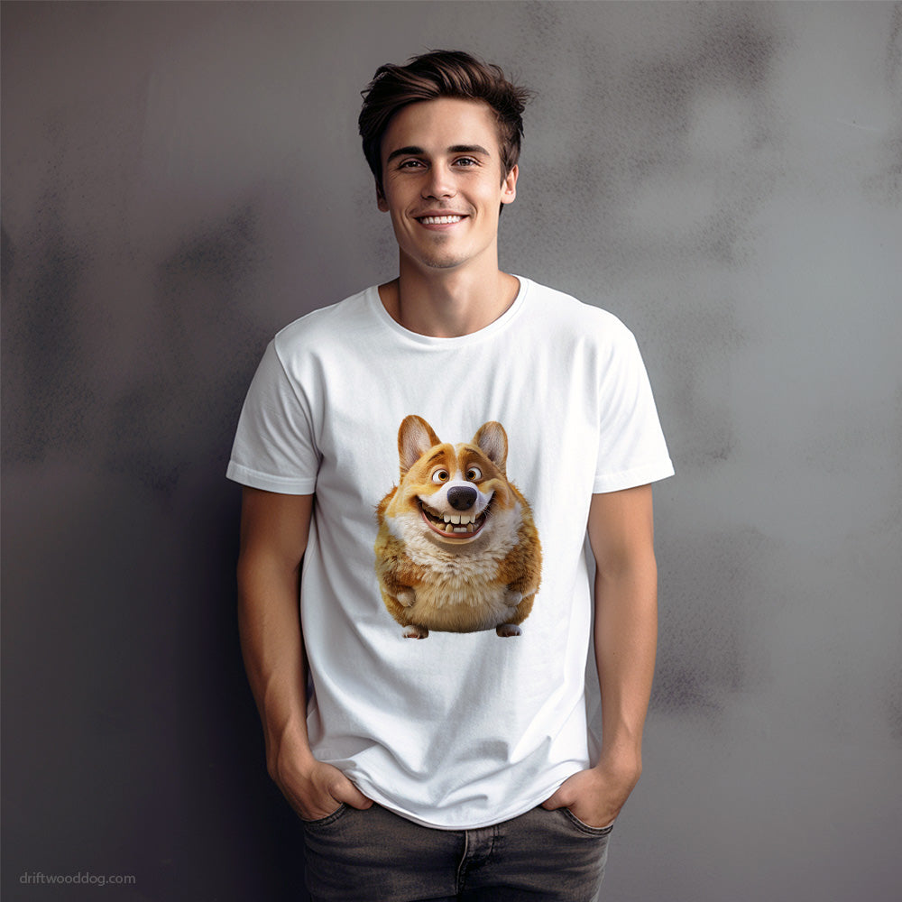 Fat Corgi Smiling T-Shirt – Dog Graphic Tee for Men