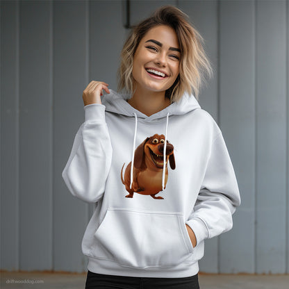 Brown Dachshund Being Fat and Smiling Hoodie – Dog Graphic Hoodie for Women