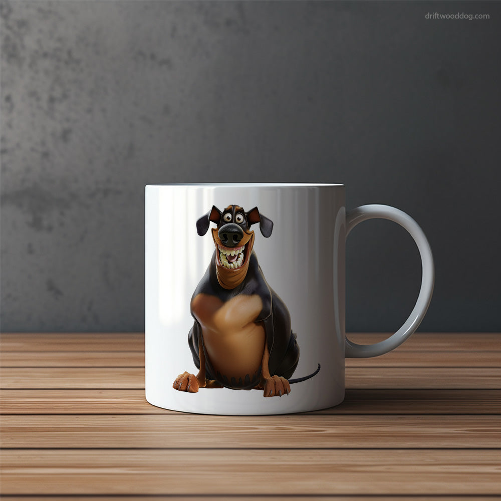 Funny Dobermann Being Fat and Smiling Mug – Funny Dog Coffee Mugs | Quirky Canine Drinkware