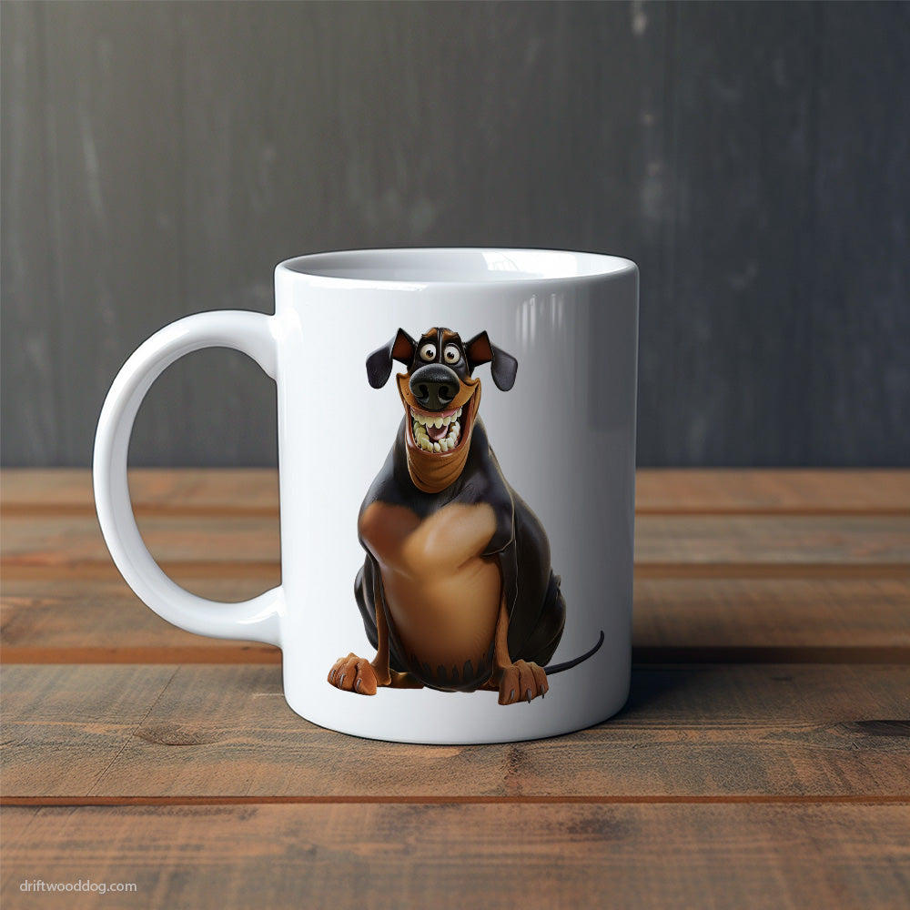 Funny Dobermann Being Fat and Smiling Mug – Cute Dog-Themed Mugs | Perfect Gifts for Dog Lovers