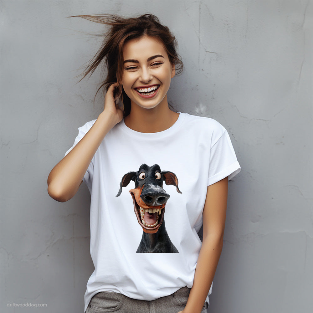 Funny Dobermann Flashing a Toothsome Smile T-Shirt – Custom Dog T-Shirts for Women