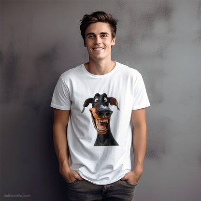 Funny Dobermann Flashing a Toothsome Smile T-Shirt – Dog Graphic Tee for Men