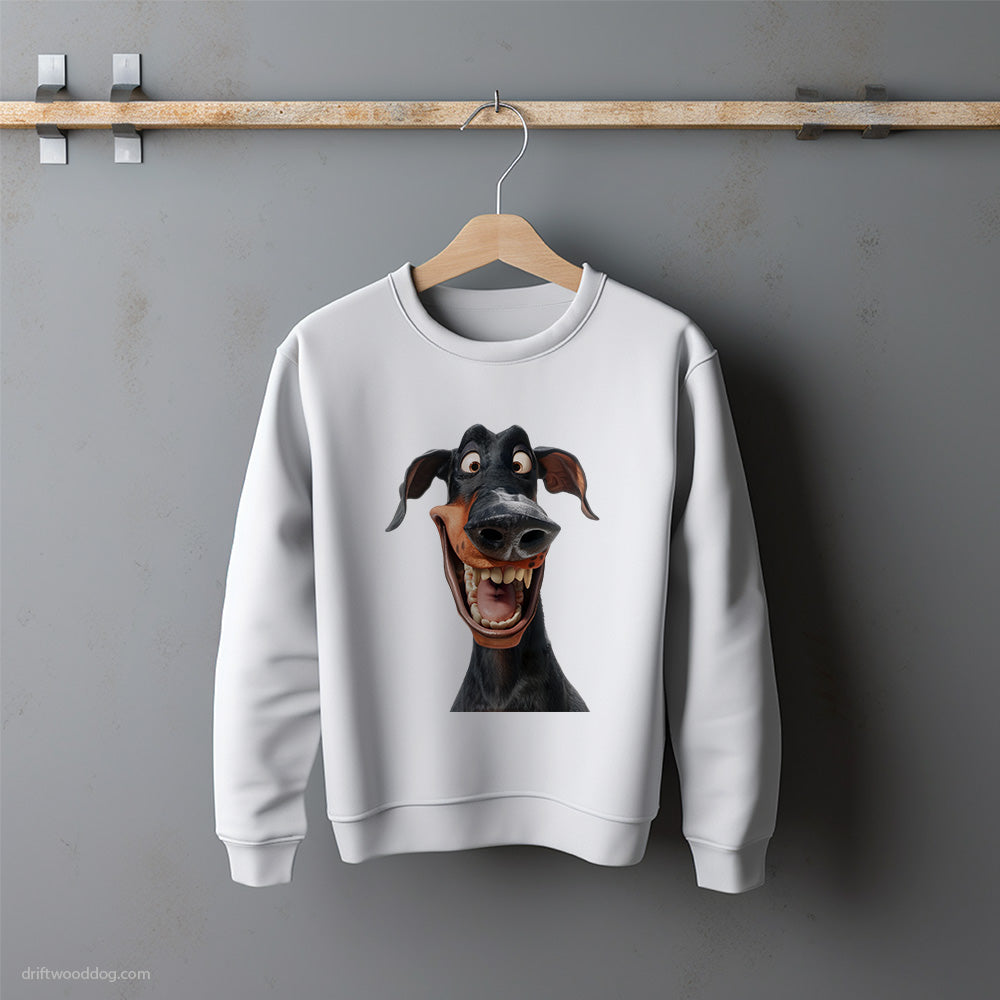 Funny Dobermann Flashing a Toothsome Smile Sweatshirt – Unisex Sweatshirt for Dog Lovers