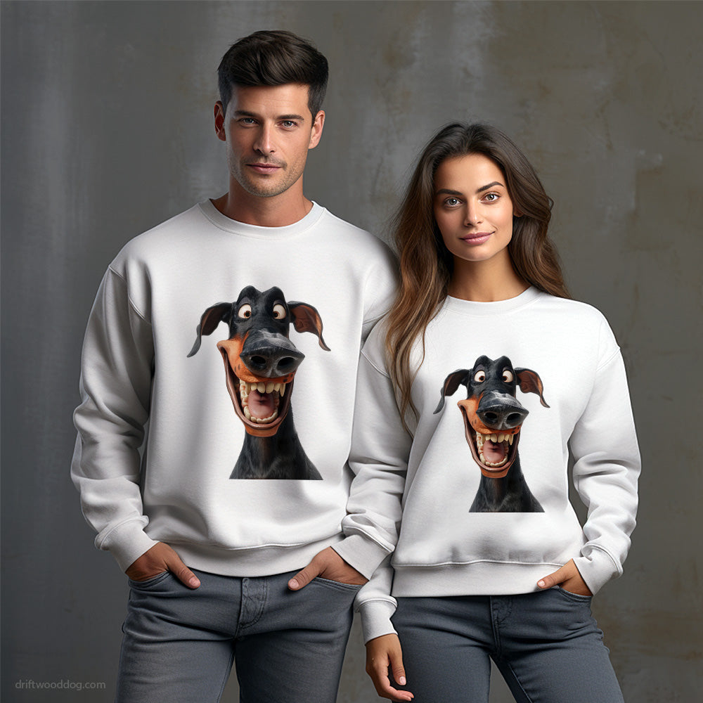 Funny Dobermann Flashing a Toothsome Smile Sweatshirt – Unisex Sweatshirt for Dog Owners