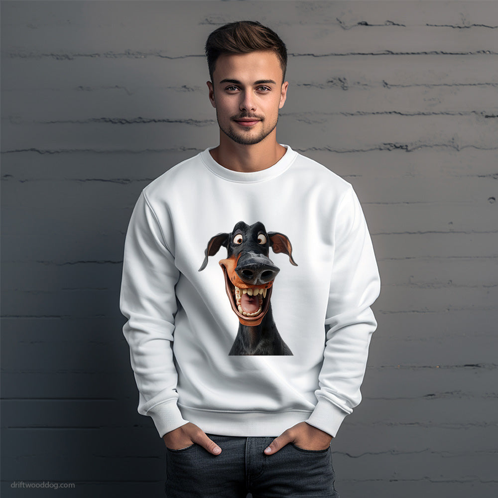 Funny Dobermann Flashing a Toothsome Smile Sweatshirt – Unique Dog Sweatshirt for Men