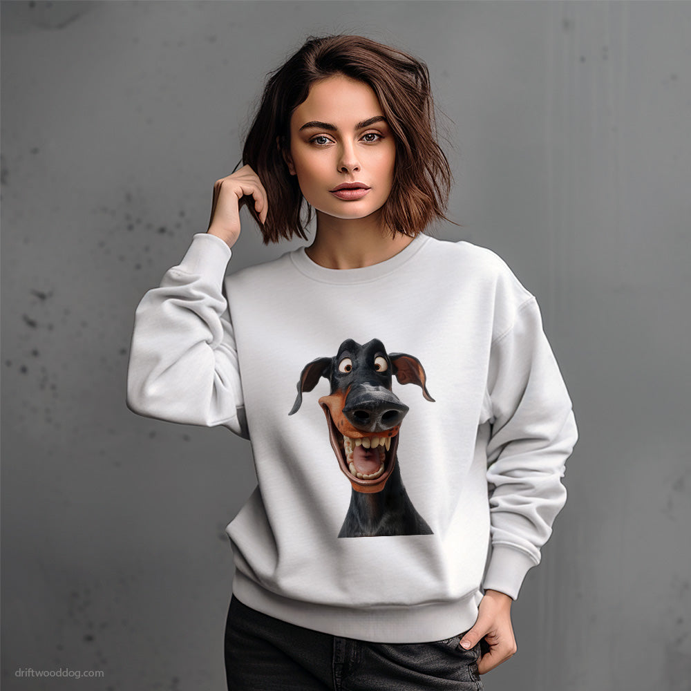 Funny Dobermann Flashing a Toothsome Smile Sweatshirt – Dog-Themed Gifts for Dog Lovers