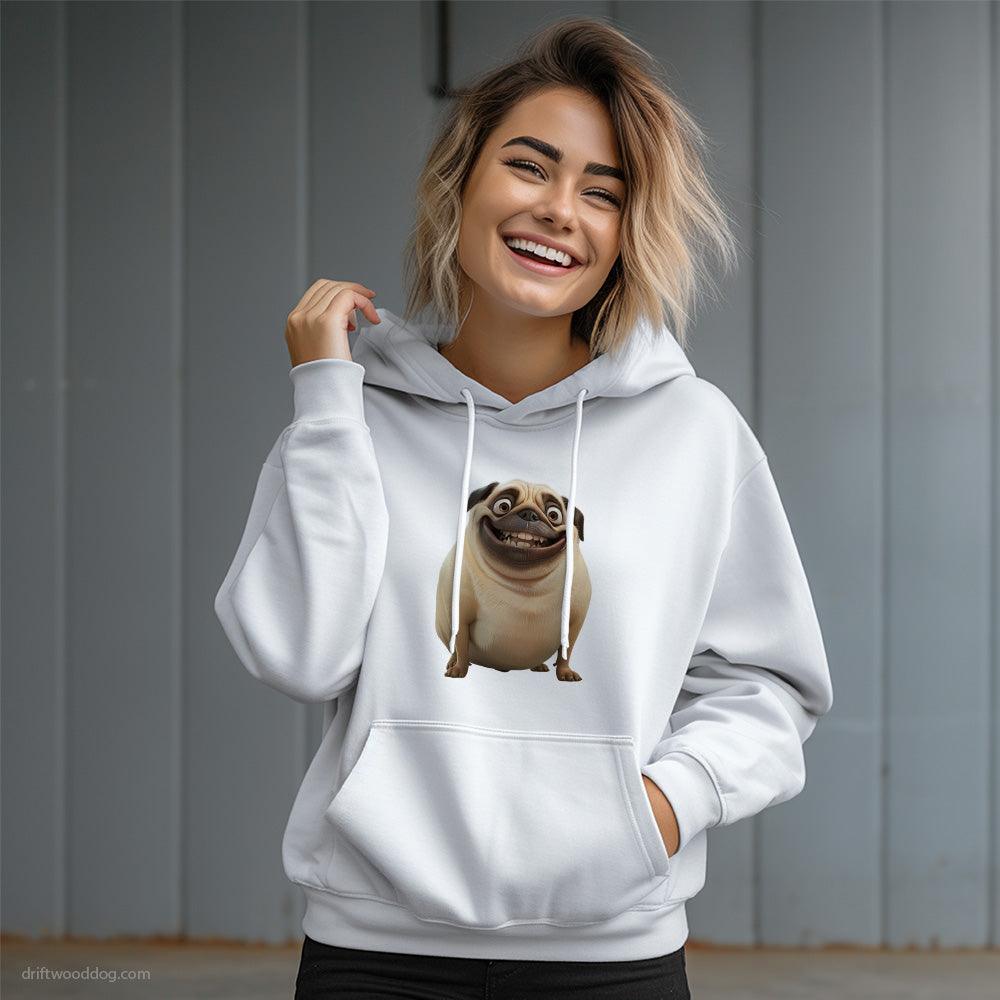 Pug Overweight and Happy Hoodie – Dog Graphic Hoodie for Women