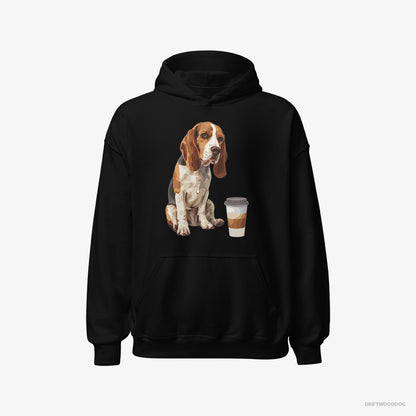 Beagle Hoodie – Men Black Hoodie Classic – Having a Coffee Break (on White Background)