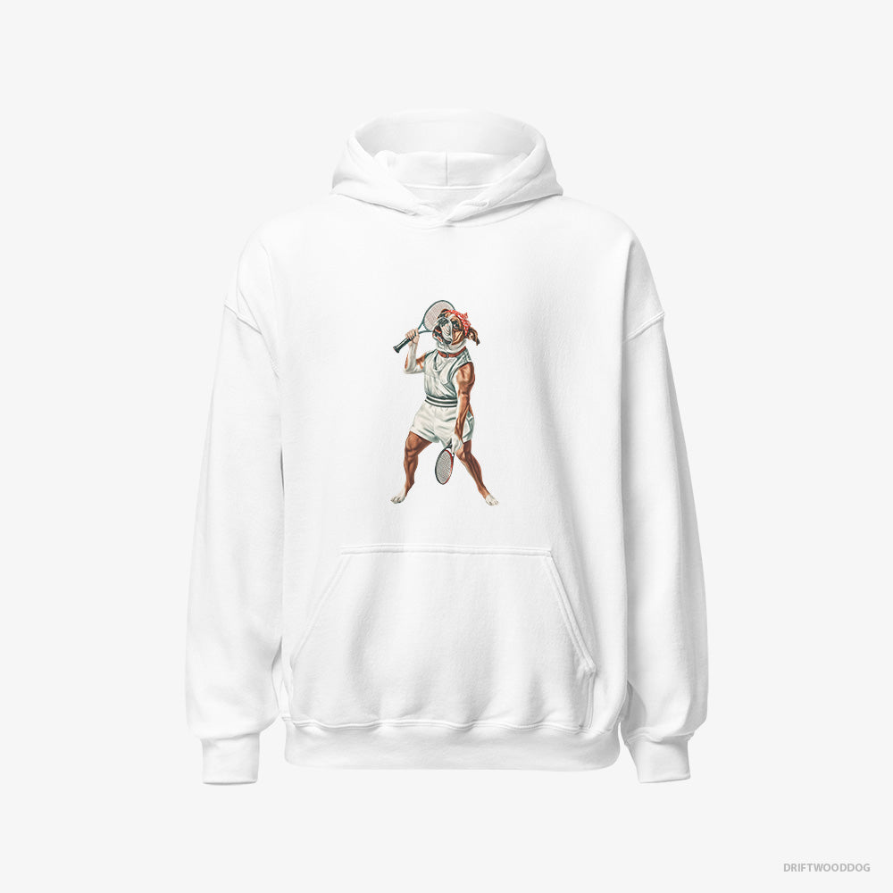 Bulldog Hoodie – Men White Hoodie Classic – Playing Tennis (on White Background)