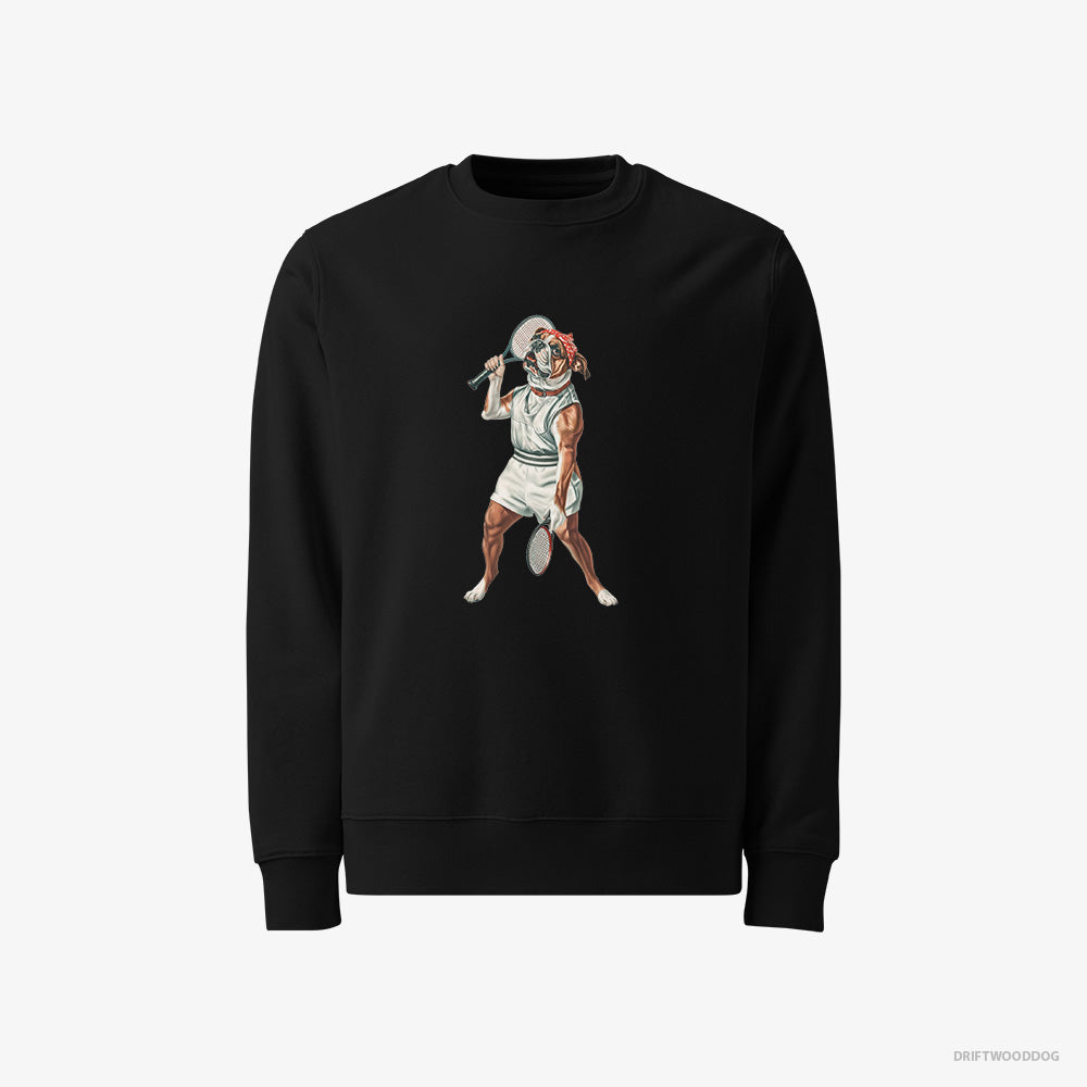 Bulldog Sweatshirt – Men Black Sweatshirt Classic – Playing Tennis (on White Background)