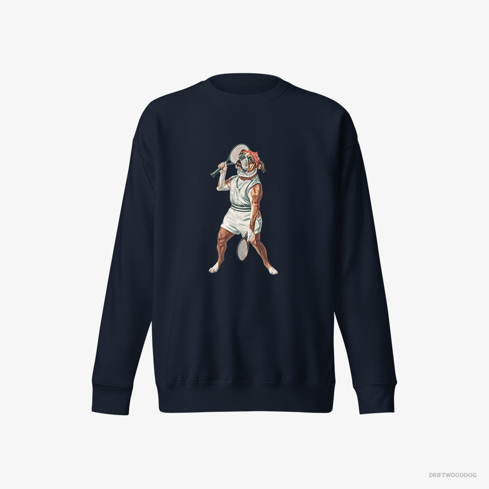 Bulldog Sweatshirt – Men Navy Sweatshirt Eco-Friendly – Playing Tennis (on White Background)